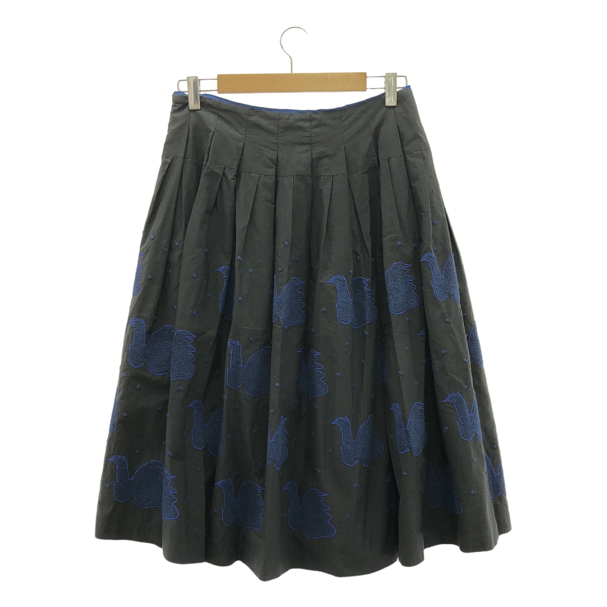 mina perhonen | 2017SS | swan cotton silk embroidered tuck skirt | 38 | Women's