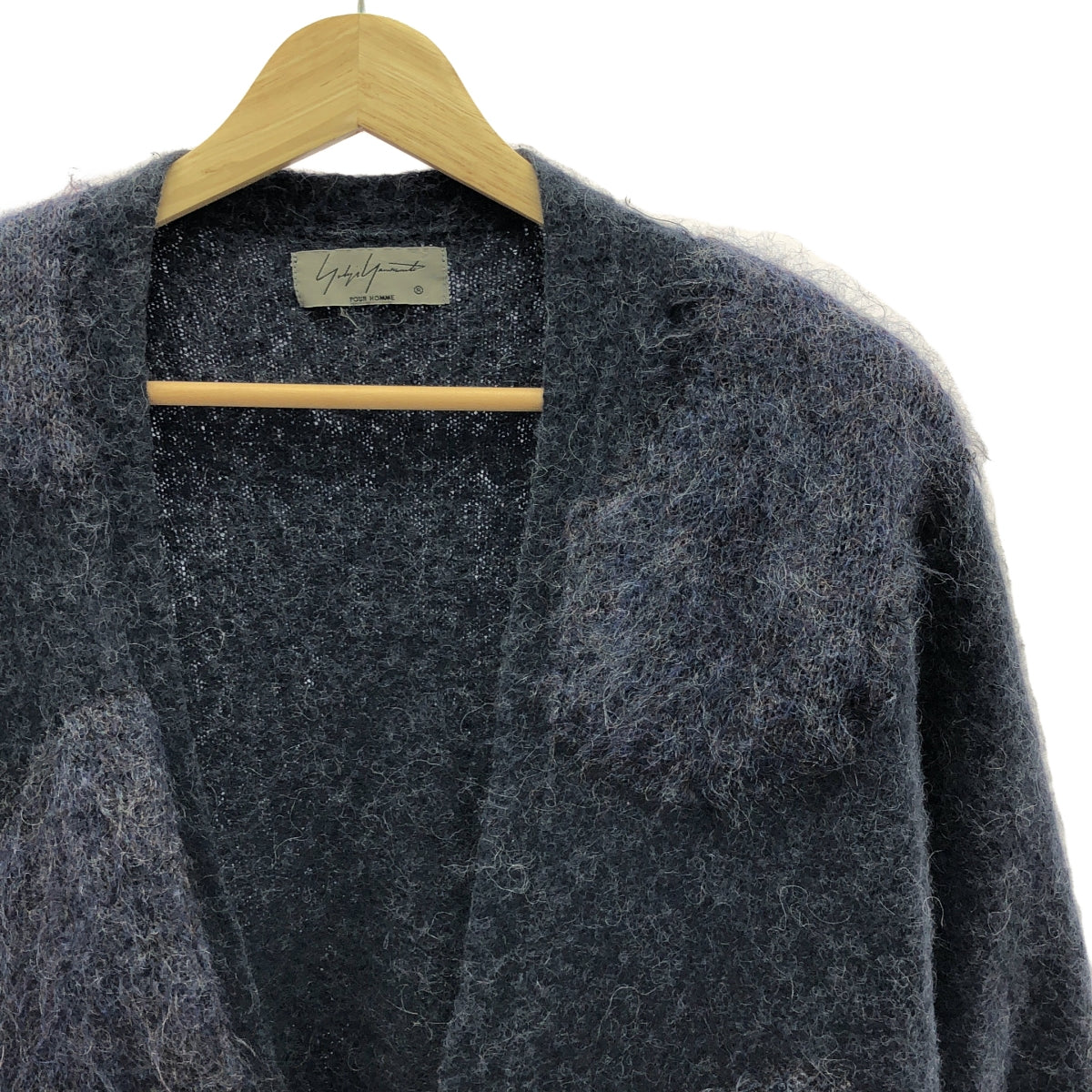 YOHJI YAMAMOTO POUR HOMME | 2018AW | Alpaca Mohair Blend Knit Cardigan | Size 3 | Charcoal / Purple | Men's