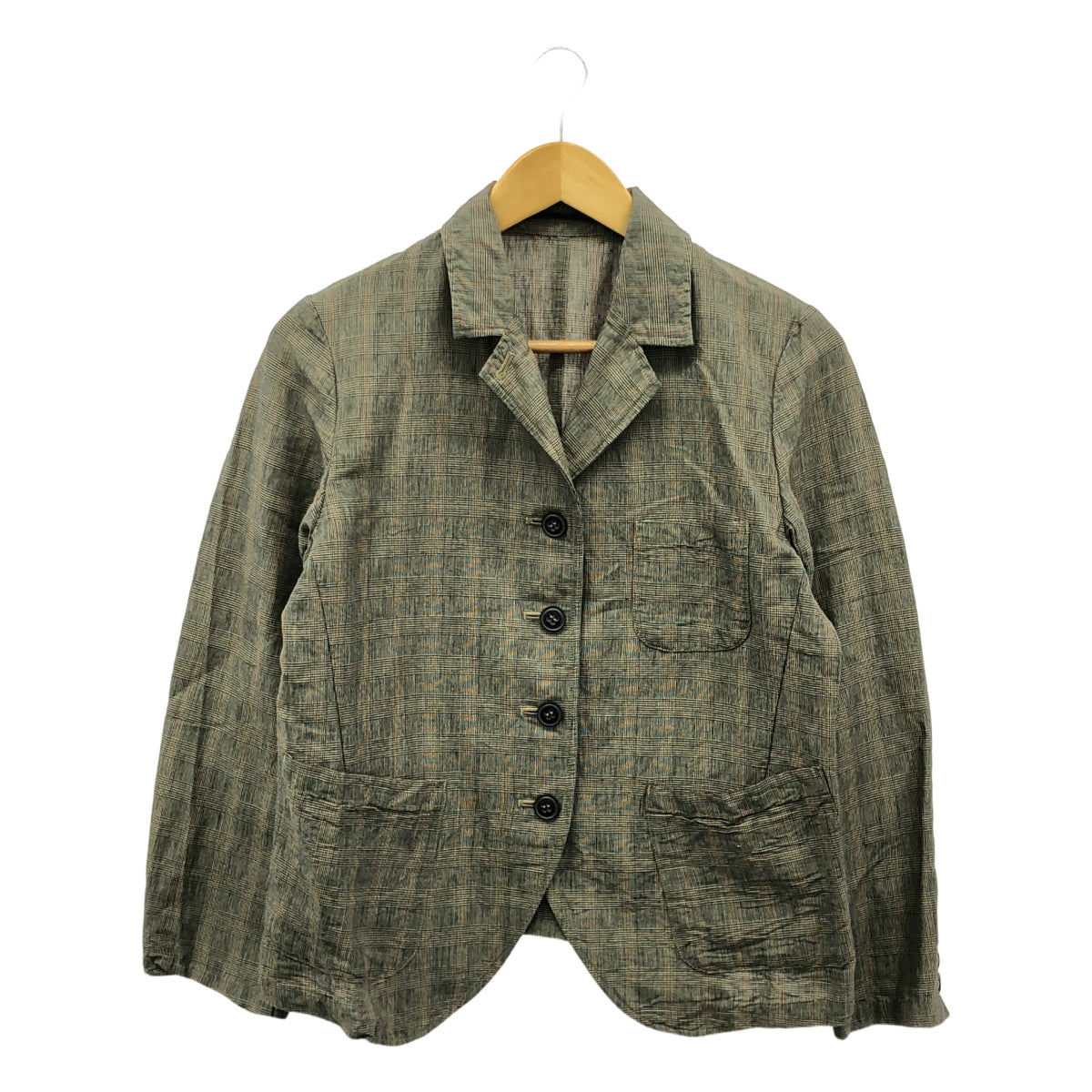 nest robe / 네스트 로브 | 린넨 코튼 체크 테일러드 재킷 | F | 그레이 시스템 | 여성