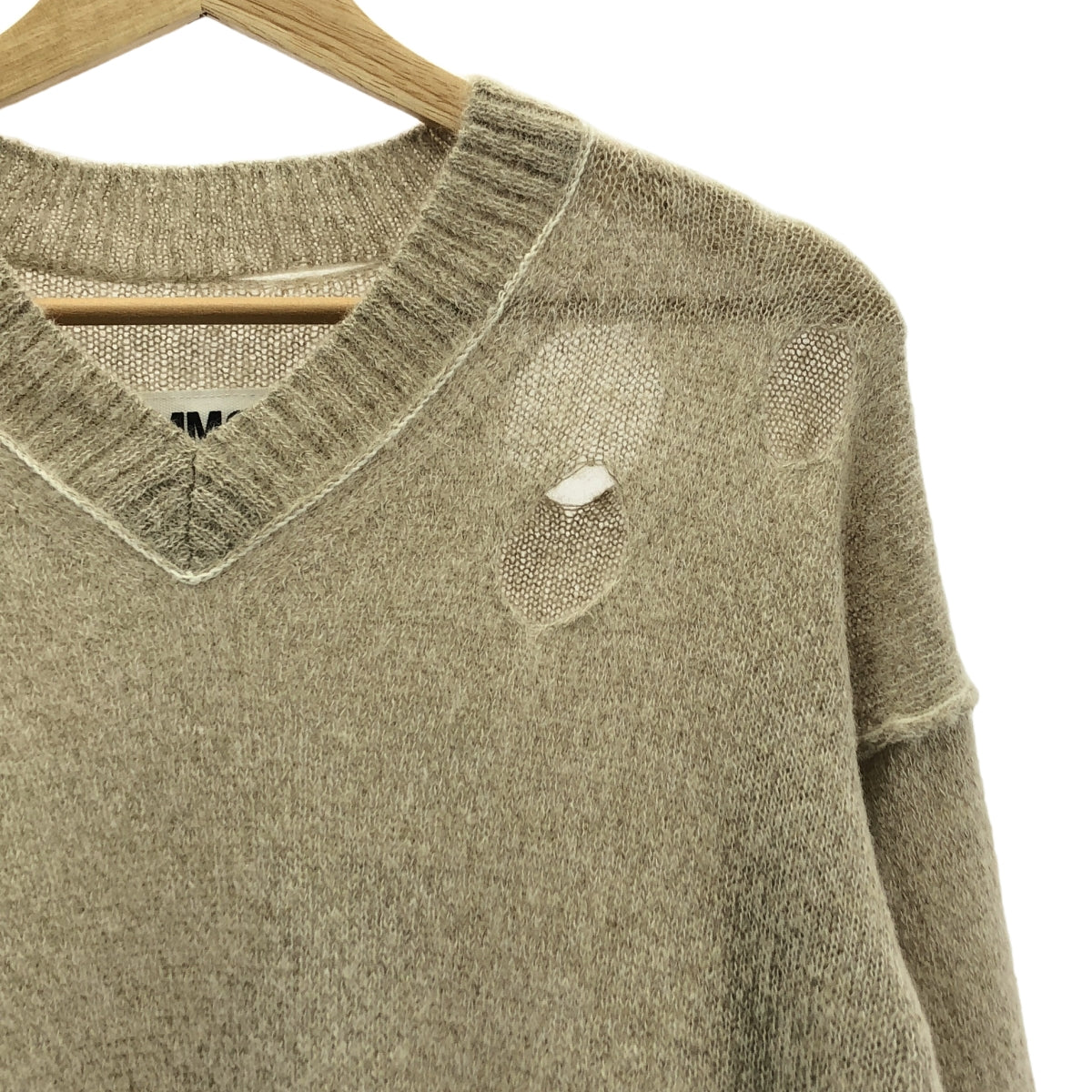MM6 Maison Margiela | V-neck elbow patch drop shoulder long knit | XS | Women's