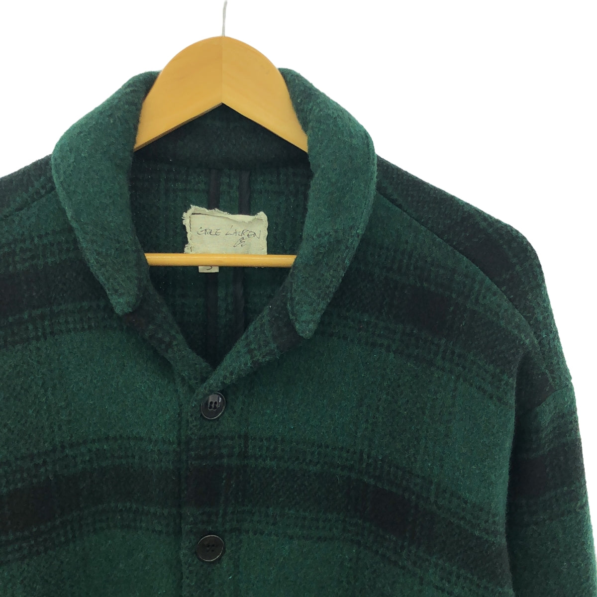GREG LAUREN / グレッグローレン | GREEN PLAID SHAWL COLLAR BOXY / ウール デニム切替 オーバージャケット | 3 | グリーン/ブラック | メンズ