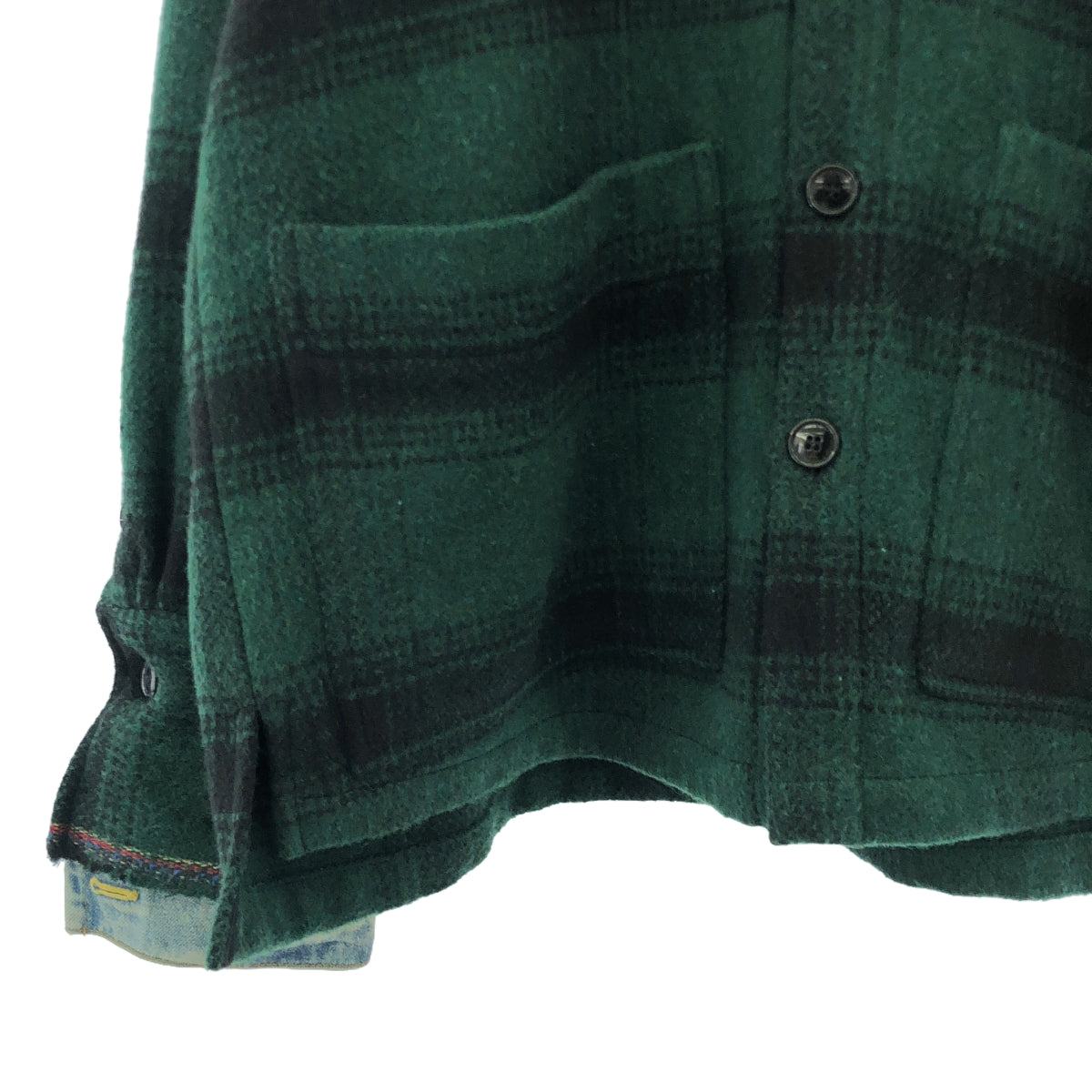 GREG LAUREN / グレッグローレン | GREEN PLAID SHAWL COLLAR BOXY / ウール デニム切替 オーバージャケット | 3 | グリーン/ブラック | メンズ