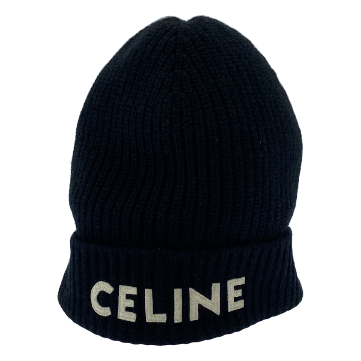 CELINE / セリーヌ | ロゴワッペン ウール リブ ニットキャップ | ブラック / ホワイト | メンズ