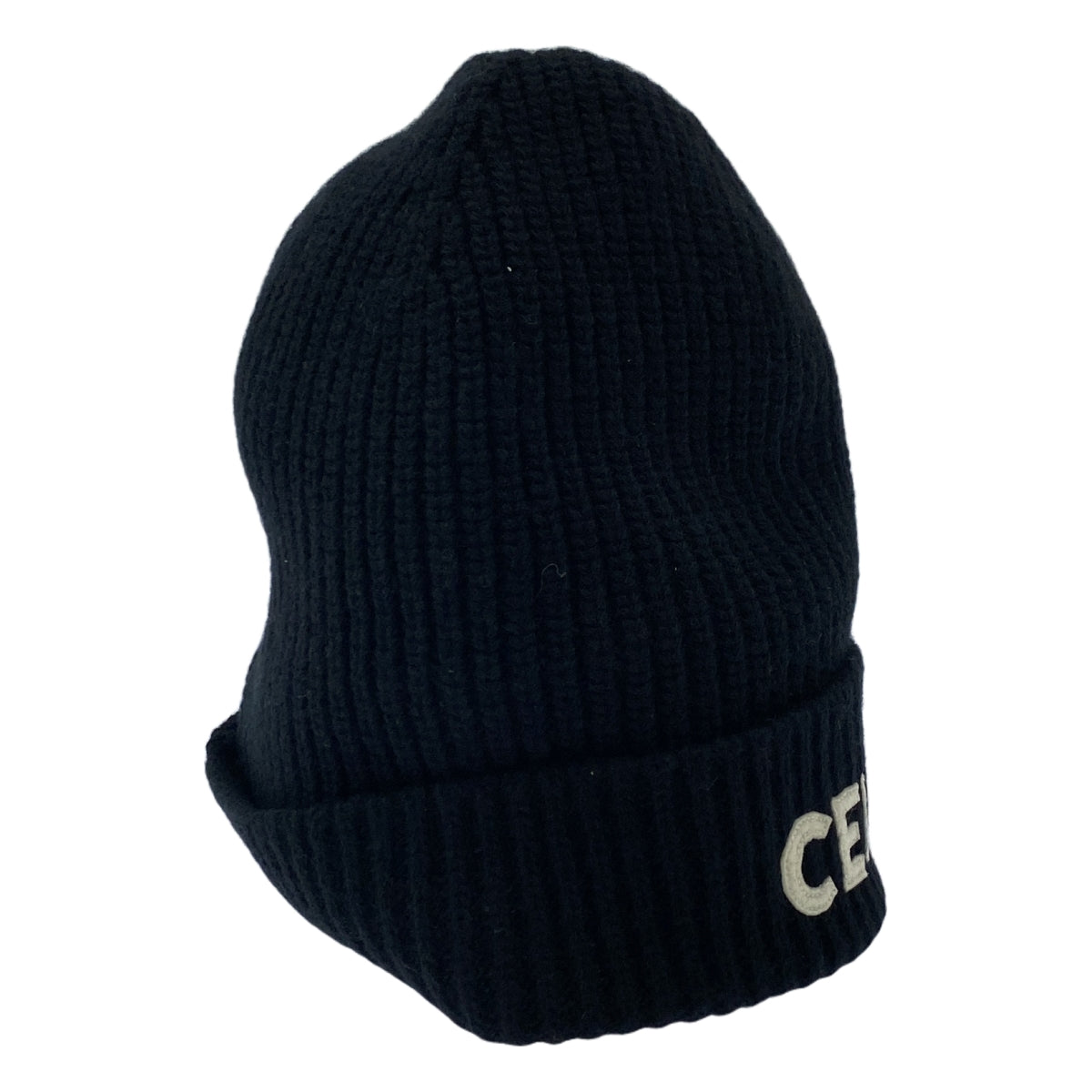 CELINE / セリーヌ | ロゴワッペン ウール リブ ニットキャップ | ブラック / ホワイト | メンズ