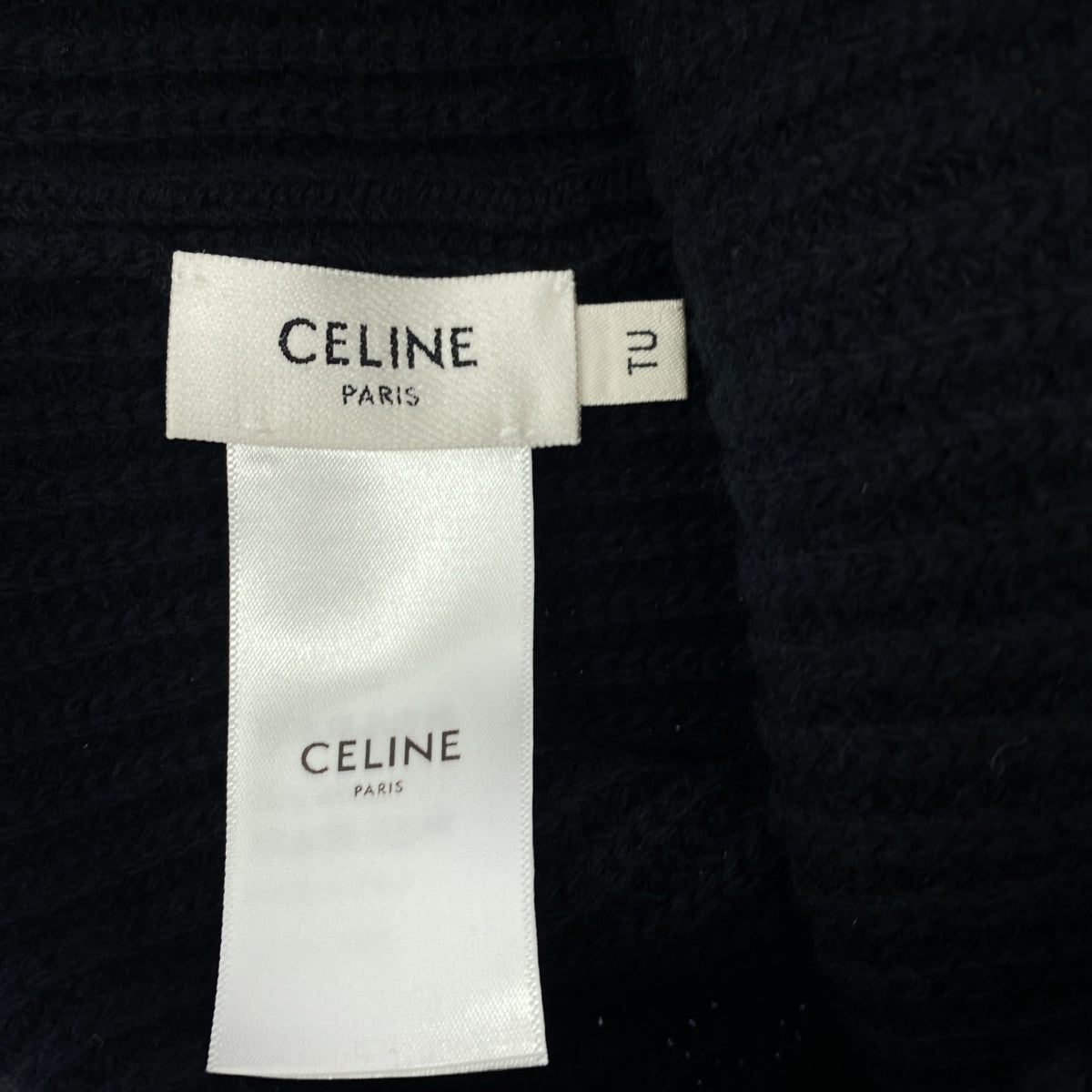 CELINE / 셀린느 | 로고 헝겊 울 리브 니트 캡 | 블랙 / 화이트 | 남성