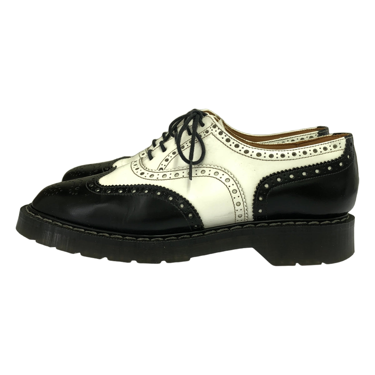 SOLOVAIR | 5 Eye Brogue Shoe Medallion Wingtip Leather Shoes | 7 | Black | Men's