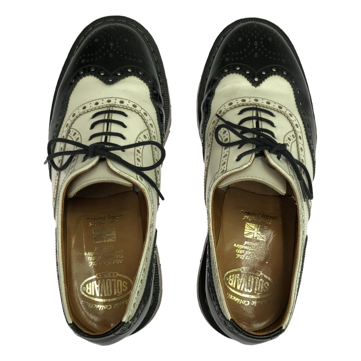 SOLOVAIR | 5 Eye Brogue Shoe Medallion Wingtip Leather Shoes | 7 | Black | Men's