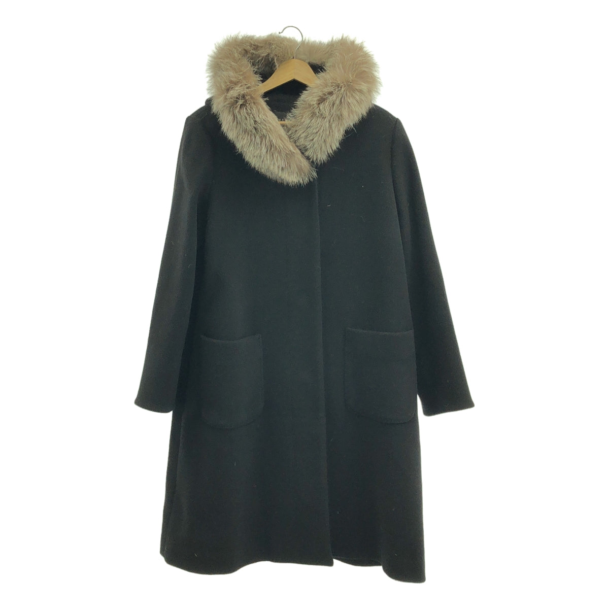 ESNATION | 狐狸毛連帽長大衣 | 尺寸 40 | 黑色 | 女款