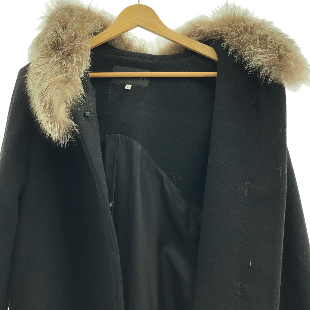 ESNATION | 狐狸毛連帽長大衣 | 尺寸 40 | 黑色 | 女款