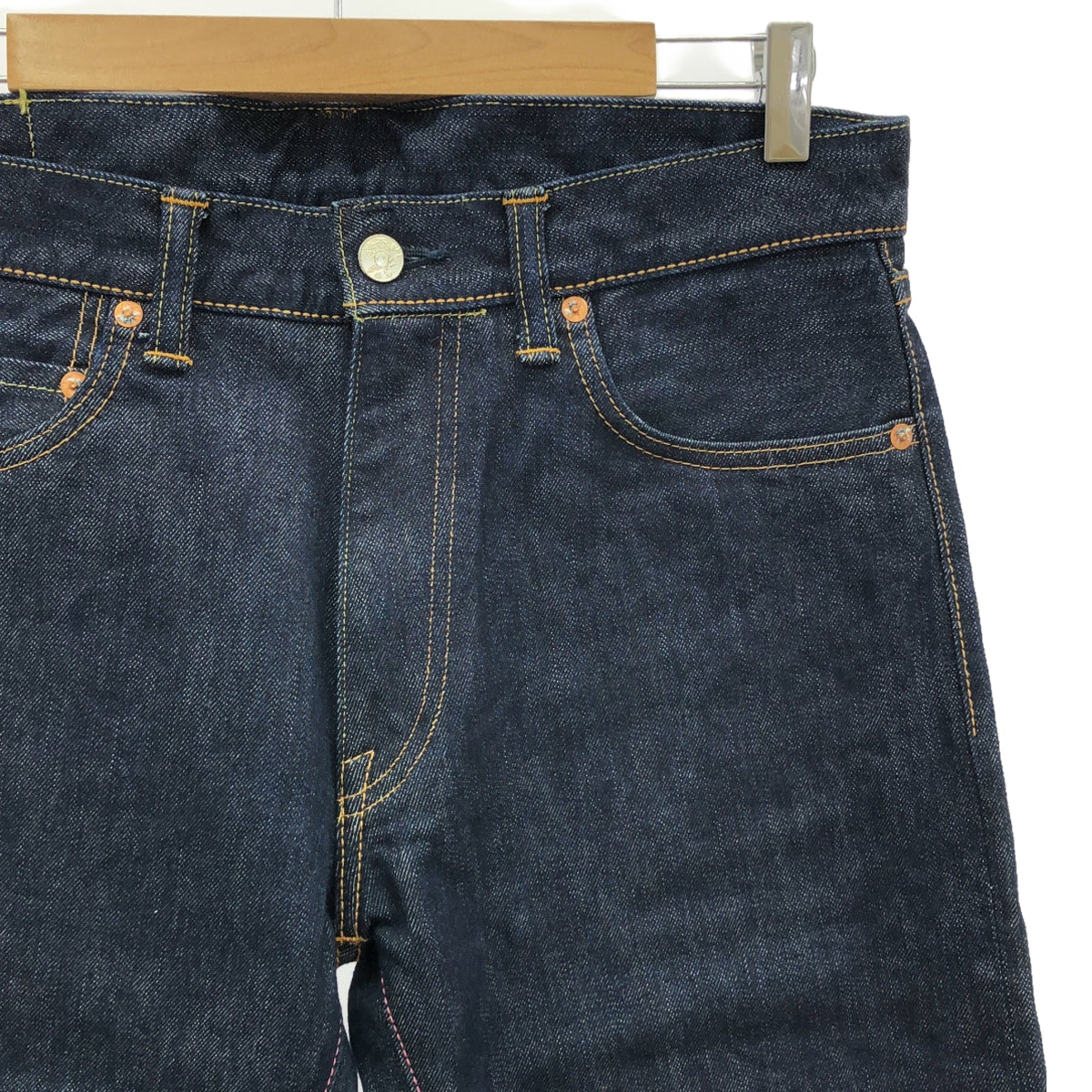 MOMOTARO JEANS / 모모 타로 청바지 | 가죽 패치 세르비치 데님 바지 | 32 | 남성
