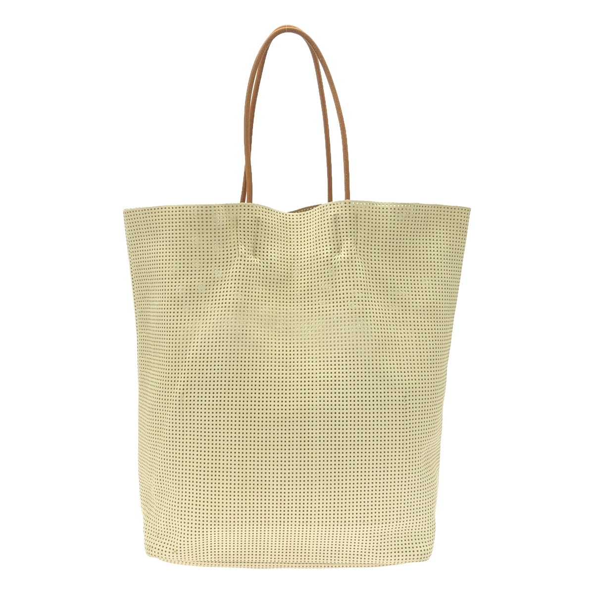 【美品】 AMIACALVA / アミアカルヴァ | MESH LEATHER PAPER BAG エンボスレザー トートバッグ | ベージュ/オフホワイト | レディース