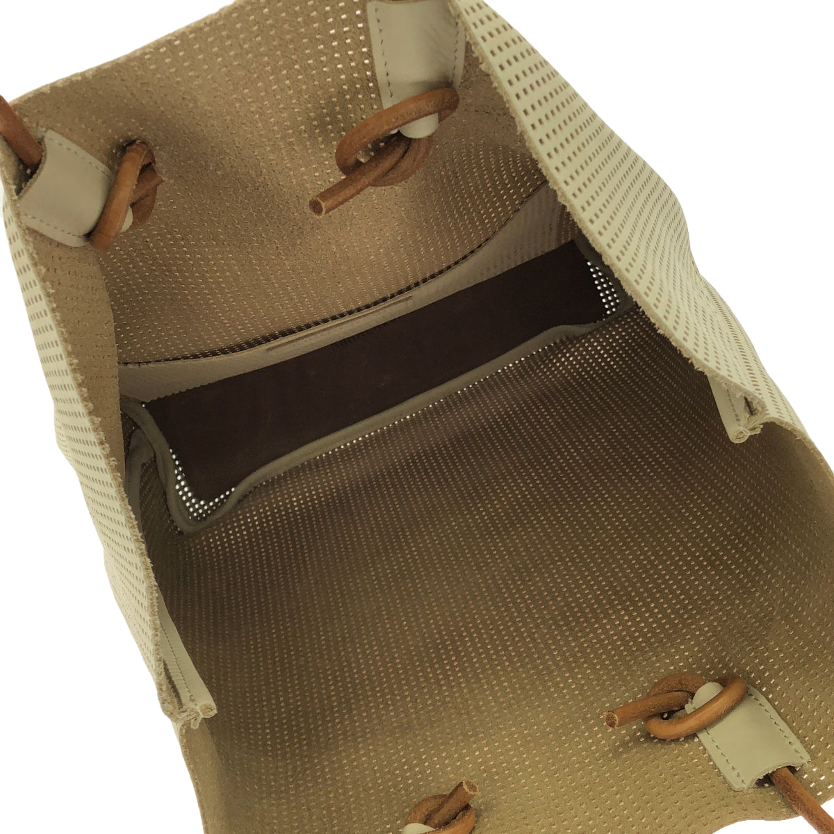 【美品】 AMIACALVA / アミアカルヴァ | MESH LEATHER PAPER BAG エンボスレザー トートバッグ | ベージュ/オフホワイト | レディース