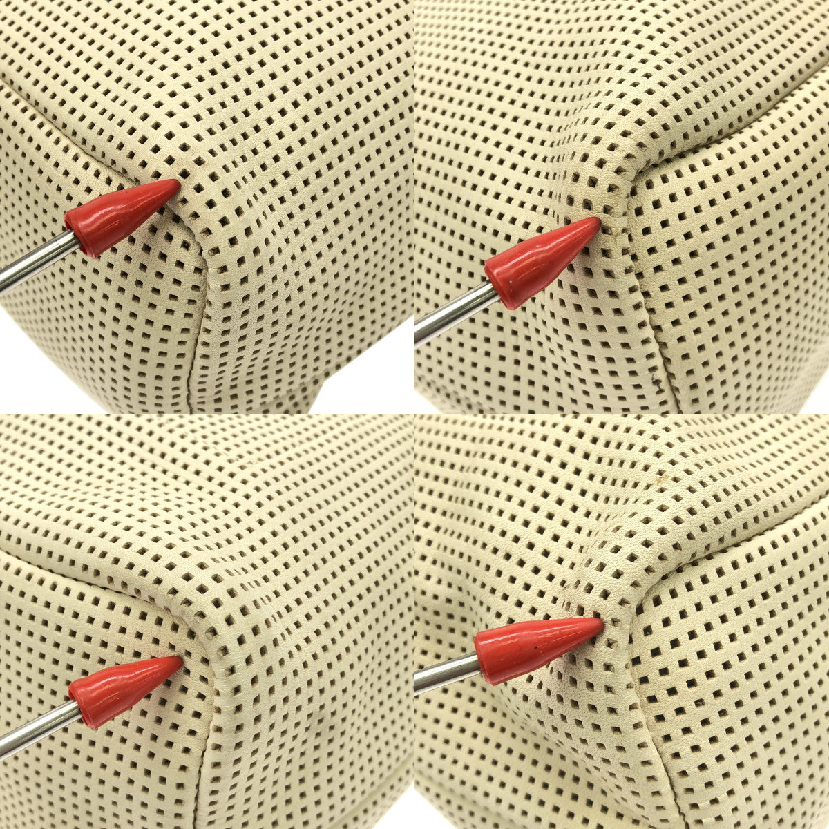 【美品】 AMIACALVA / アミアカルヴァ | MESH LEATHER PAPER BAG エンボスレザー トートバッグ | ベージュ/オフホワイト | レディース