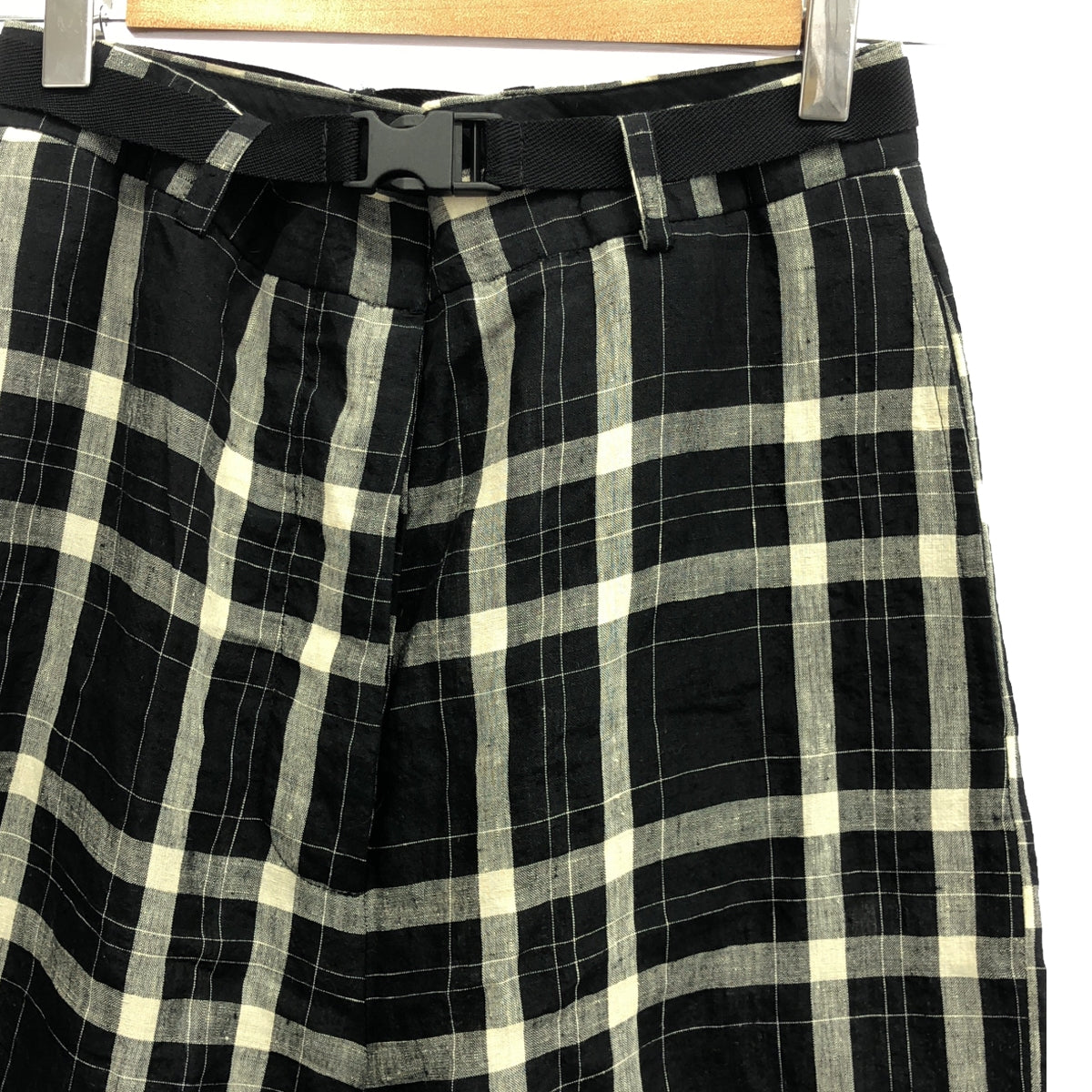 【美品】 HACHE / アッシュ | リネン ドローストリング パンツ | 38 | ブラック/グレー/ホワイト系 | レディース