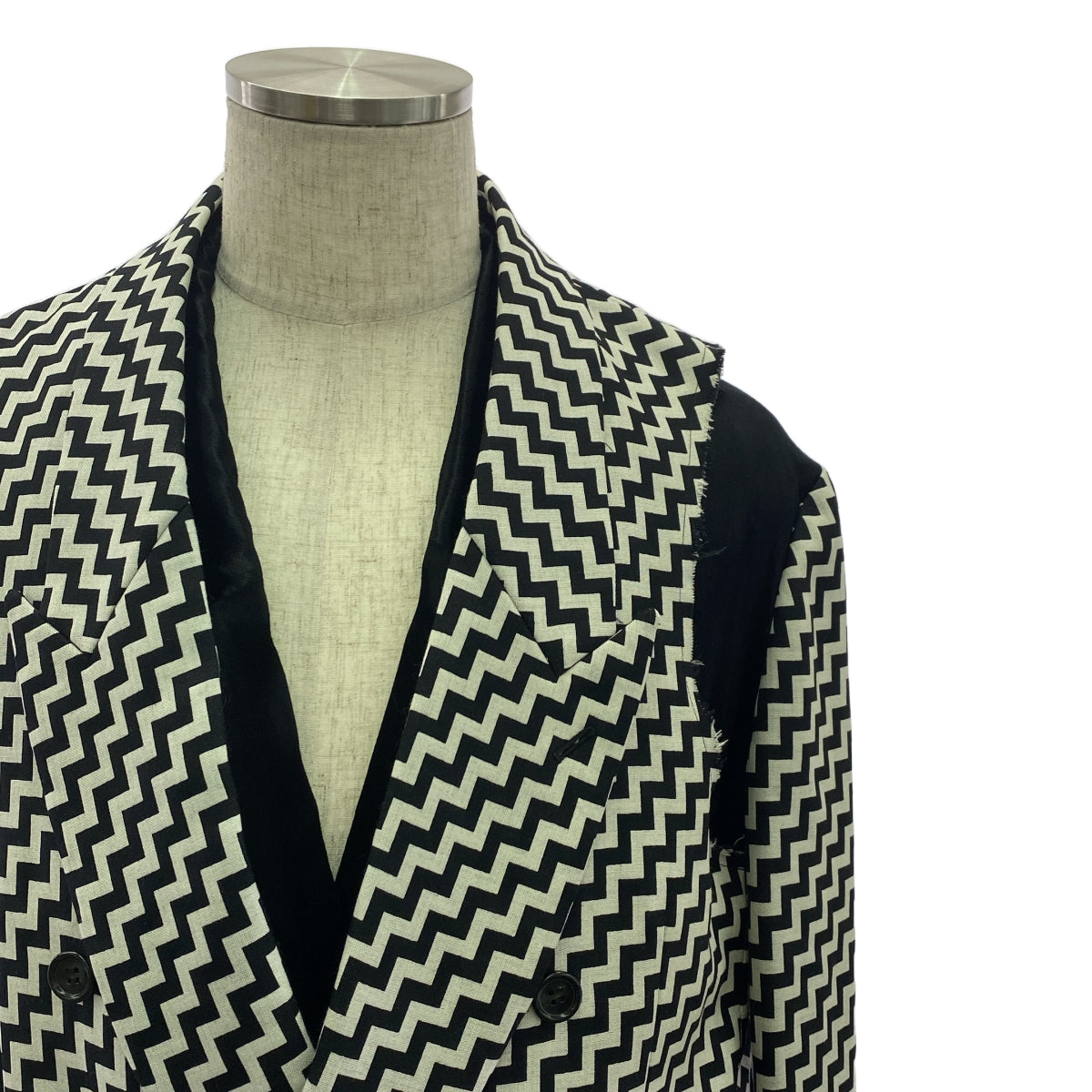 【미품】 COMME des GARCONS HOMME PLUS 2019AW | 기하학 무늬 모직 베스트 레이어드 벨벳 코트 | M | 블랙 / 화이트 | 남성