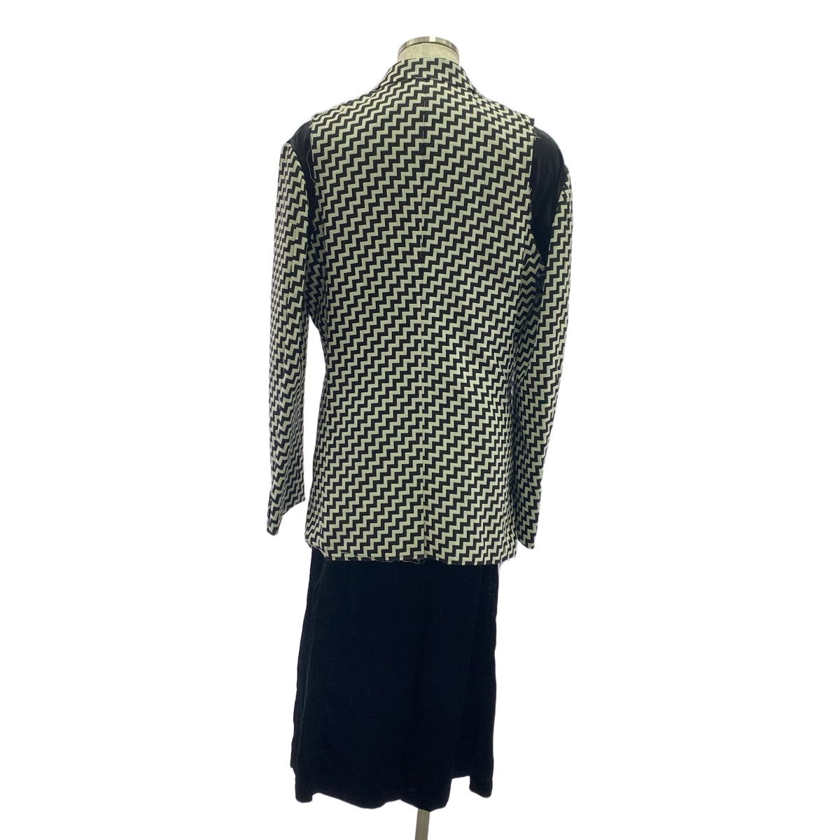 【미품】 COMME des GARCONS HOMME PLUS 2019AW | 기하학 무늬 모직 베스트 레이어드 벨벳 코트 | M | 블랙 / 화이트 | 남성