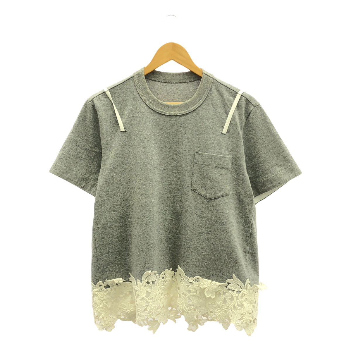 sacai | Lace Trim Cotton Jersey Cotton Lace Pocket T-shirt | 2 | Women's