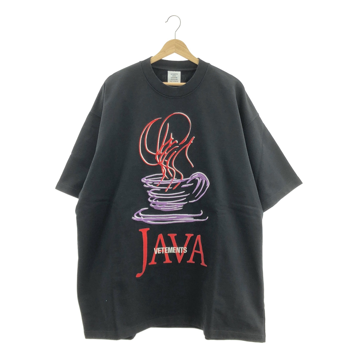 【신품】 VETEMENTS / 베트몬 | 2023AW | JAVA EMBROIDERED T-SHIRT 오버사이즈 자수 스웨트 T셔츠 | M | 블랙 | 맨즈