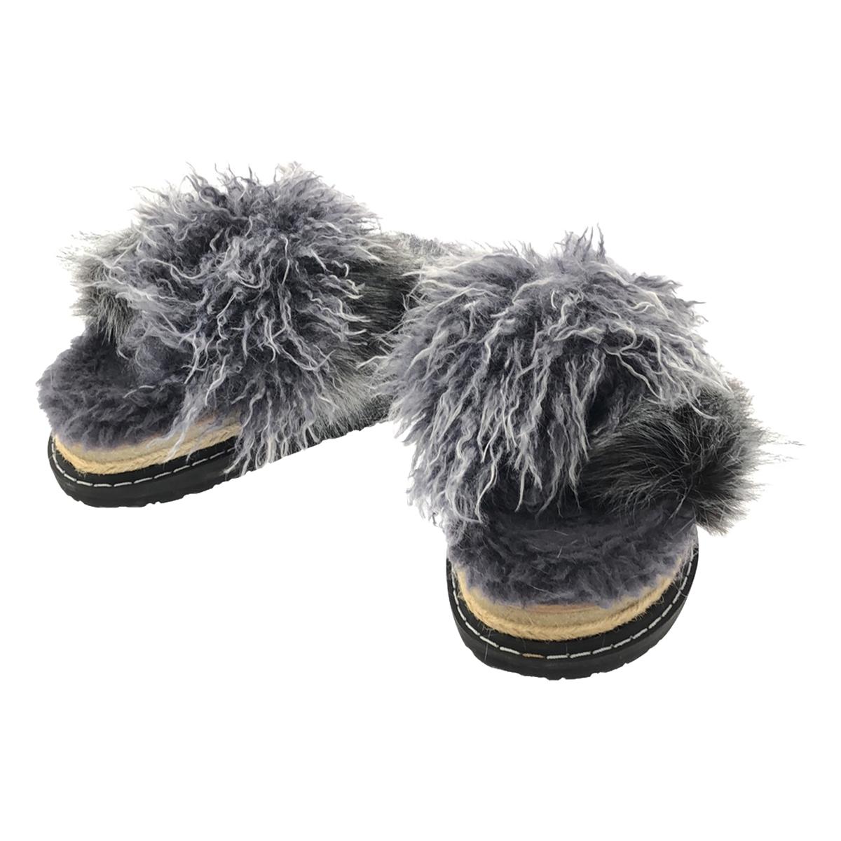 【미품】 sacai / 사카이 | 2022AW | Mix Faux Fur Sandals 믹스퍼 샌들 | 38 | 회색 | 여성