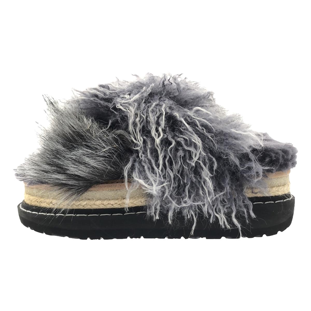 【미품】 sacai / 사카이 | 2022AW | Mix Faux Fur Sandals 믹스퍼 샌들 | 38 | 회색 | 여성