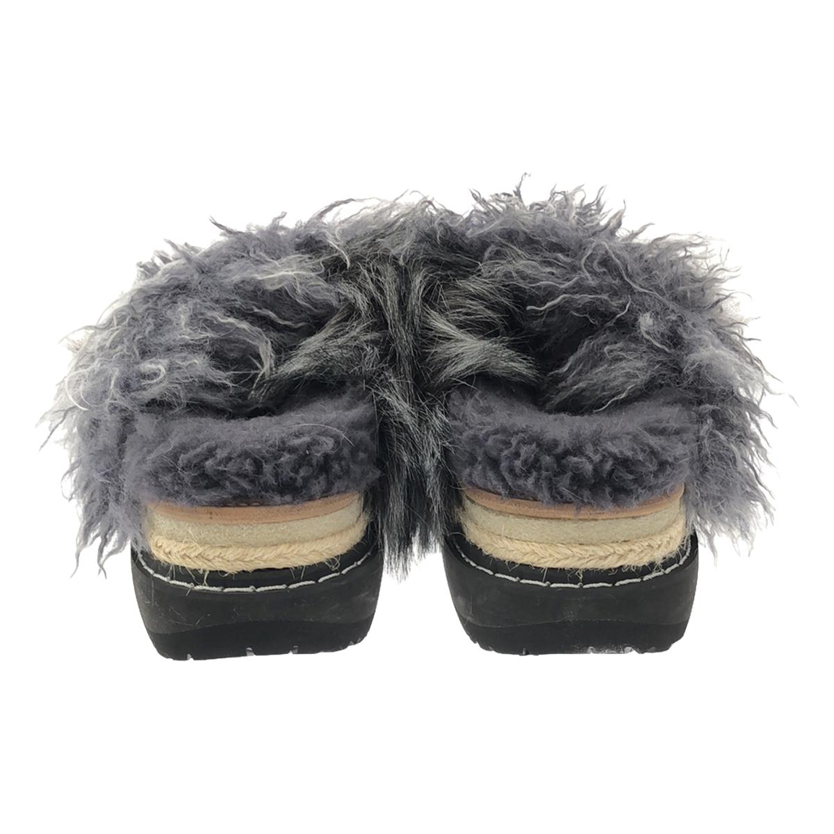 【미품】 sacai / 사카이 | 2022AW | Mix Faux Fur Sandals 믹스퍼 샌들 | 38 | 회색 | 여성