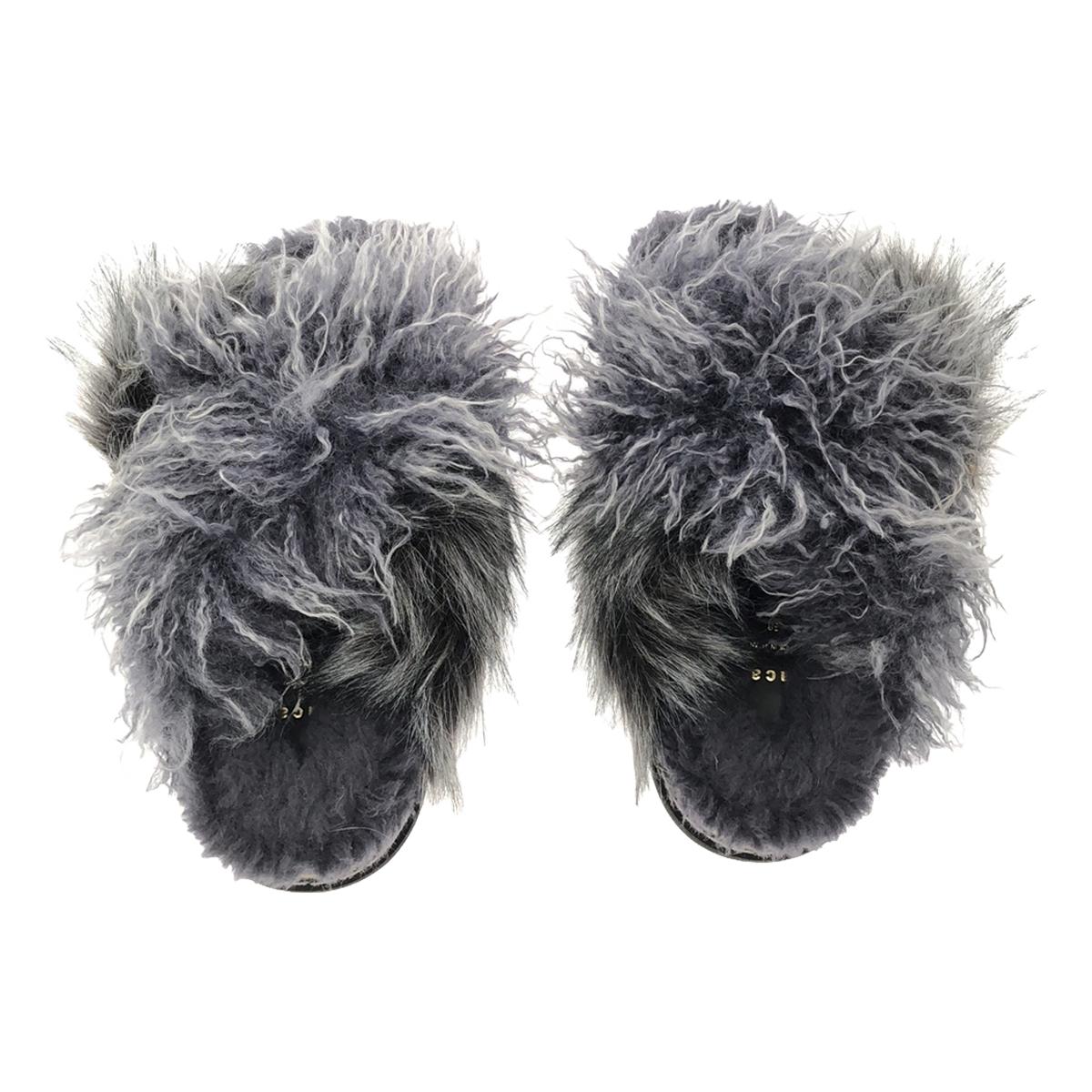 【미품】 sacai / 사카이 | 2022AW | Mix Faux Fur Sandals 믹스퍼 샌들 | 38 | 회색 | 여성