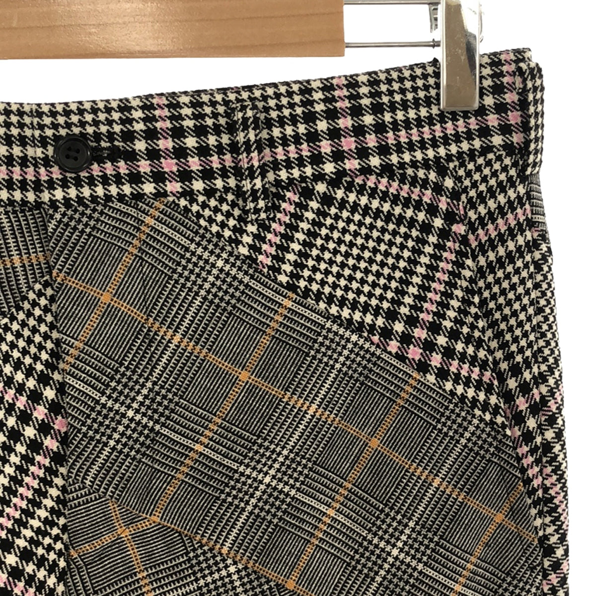 【신품】 COMME des GARCONS HOMME PLUS / 콤데 갤슨 옴플루스 | 2023SS | 울 치조 격자 글렌 체크 패치 워크 슬랙스 팬츠 | XS | 그레이/핑크/오렌지 | 남성