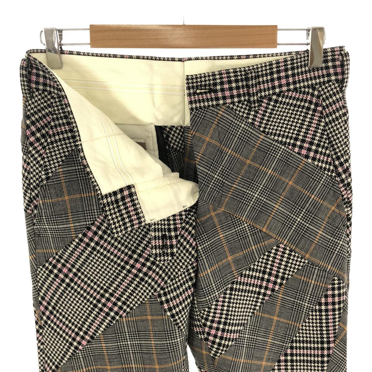 【신품】 COMME des GARCONS HOMME PLUS / 콤데 갤슨 옴플루스 | 2023SS | 울 치조 격자 글렌 체크 패치 워크 슬랙스 팬츠 | XS | 그레이/핑크/오렌지 | 남성