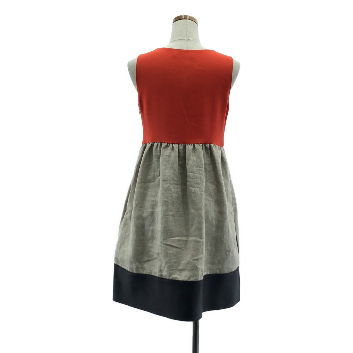 CELINE / セリーヌ | フィービー / レザー切替 ノースリーブワンピース | 36 | ブラック/レッド/ベージュ | レディース