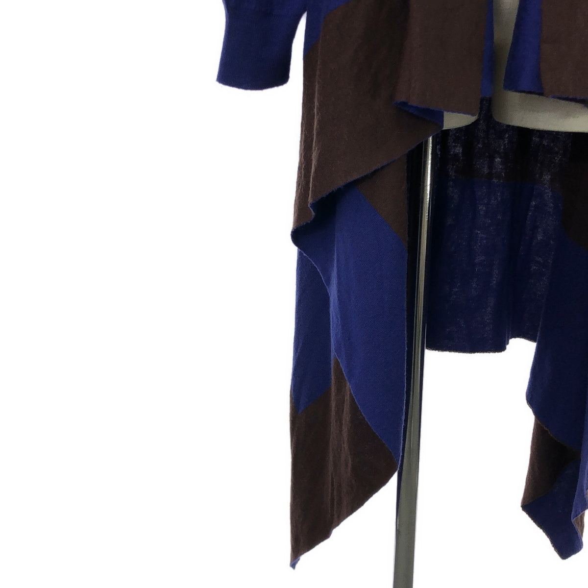 PLEATS PLEASE ISSEY MIYAKE / プリーツプリーズイッセイミヤケ | 変形 オーバー ロング ニット カーディガン 羽織 | 3 | ブラウン/ブルー | レディース