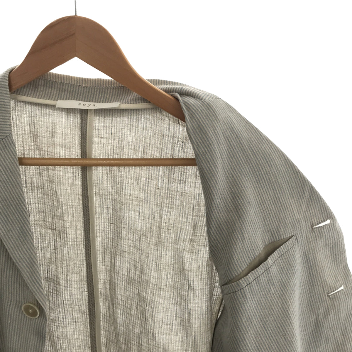 seya. / Seya | Vintage processed linen striped tailored jacket | S | Blue | Men's