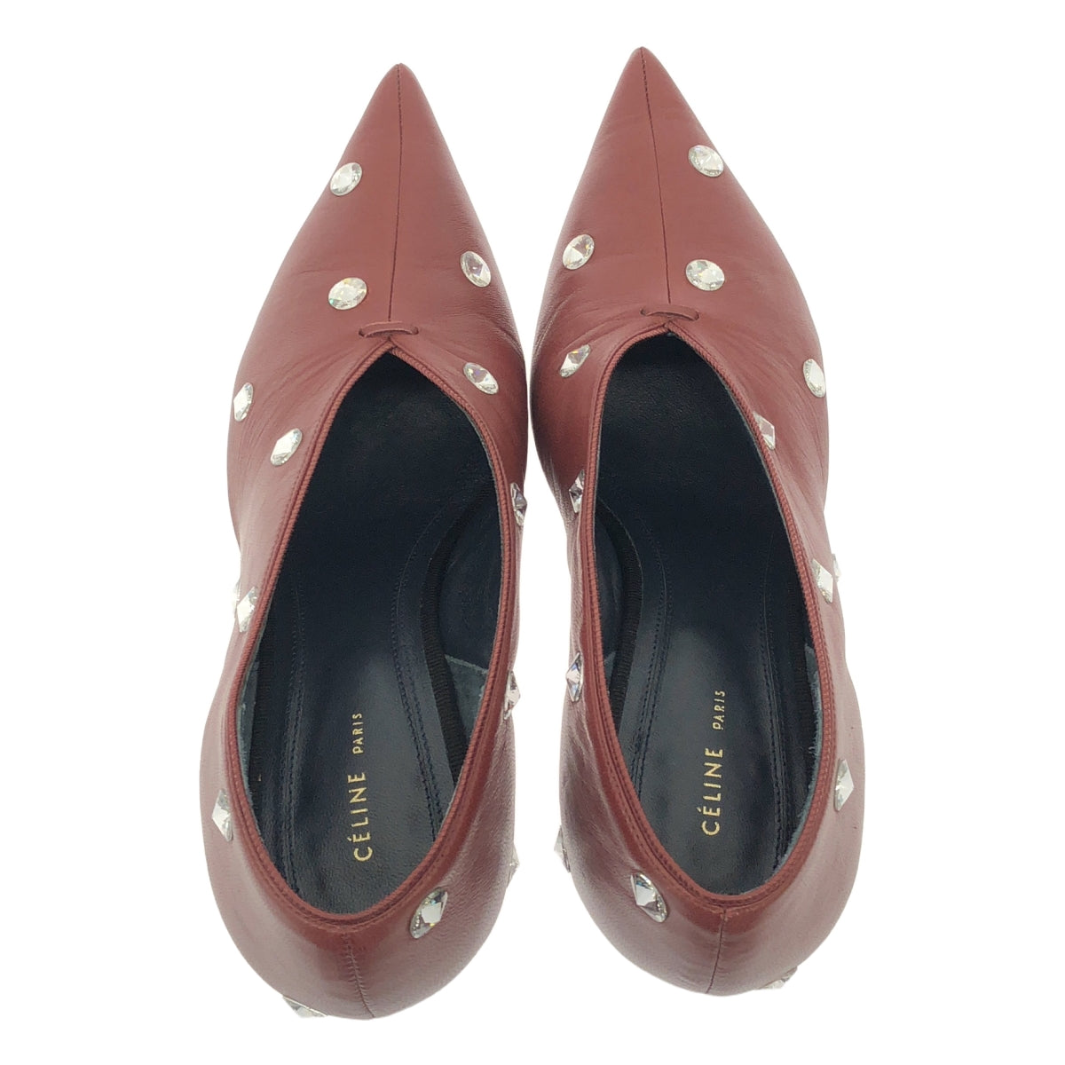 CELINE / セリーヌ | フィービー期 レザー ポインテッドトゥ ビジュー 装飾 ヒール パンプス | 36 | ボルドー | レディース