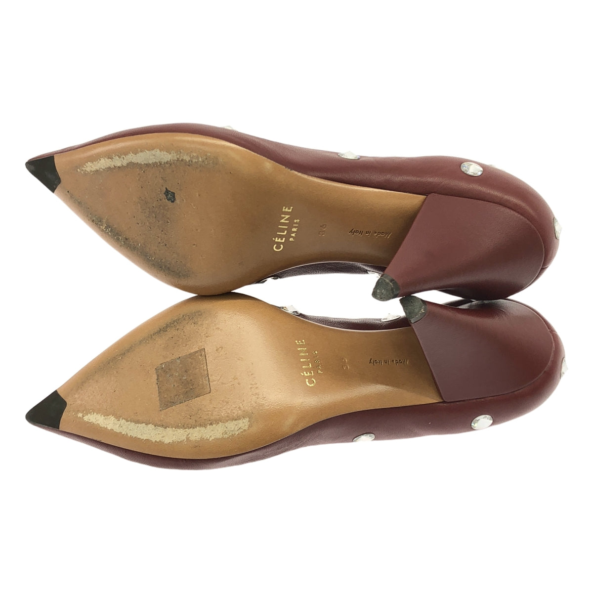 CELINE / セリーヌ | フィービー期 レザー ポインテッドトゥ ビジュー 装飾 ヒール パンプス | 36 | ボルドー | レディース