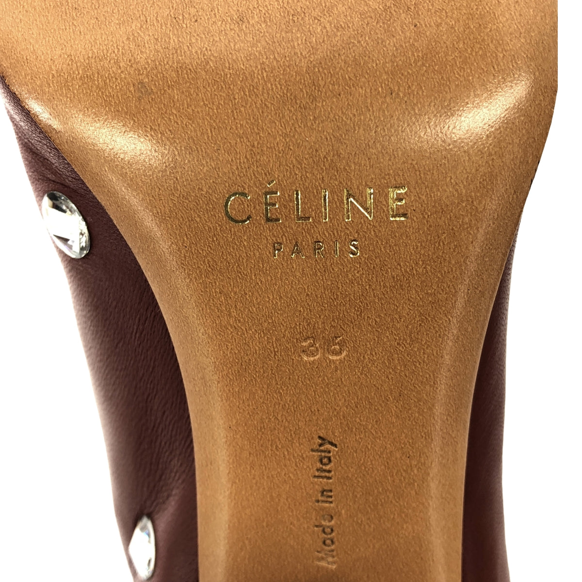 CELINE / セリーヌ | フィービー期 レザー ポインテッドトゥ ビジュー 装飾 ヒール パンプス | 36 | ボルドー | レディース