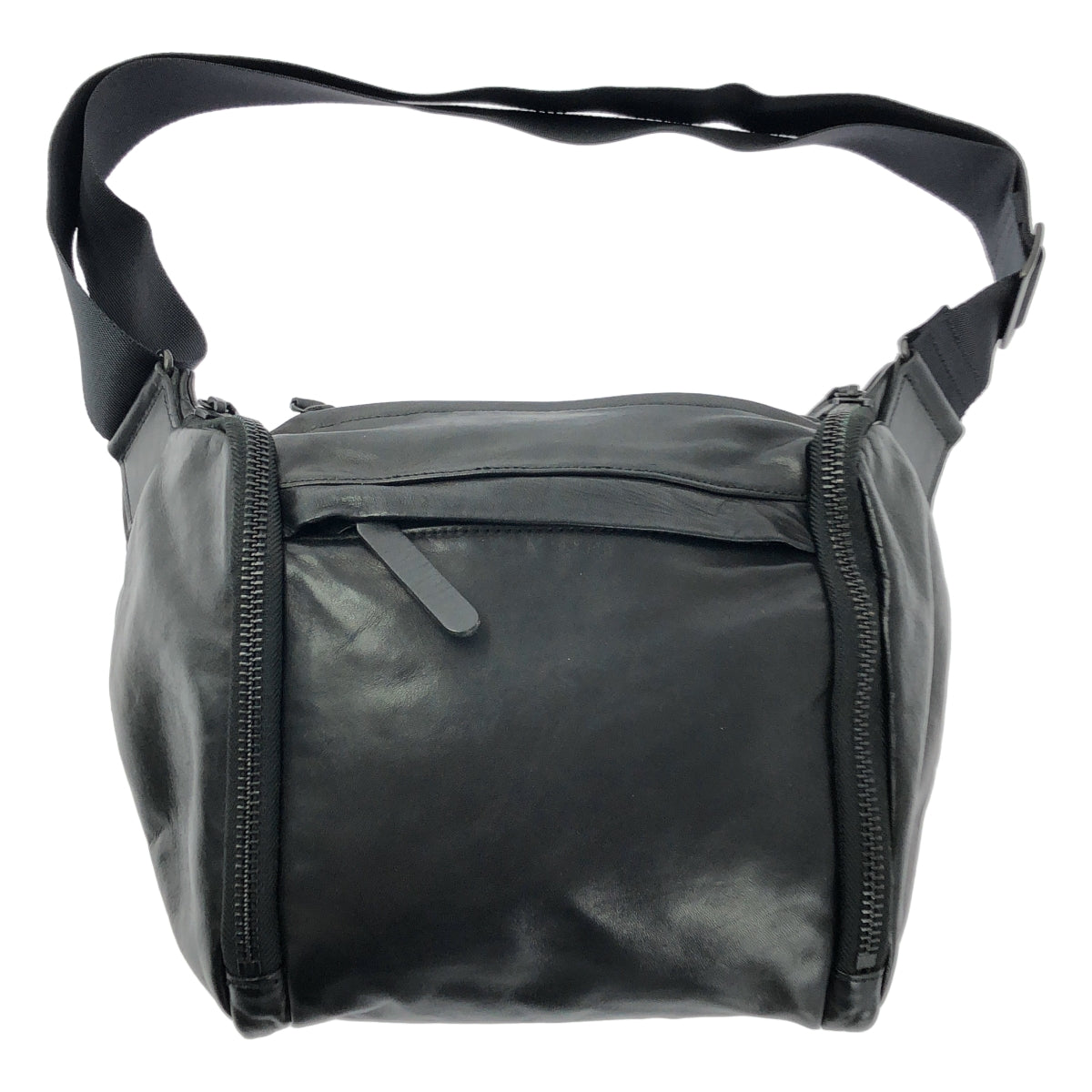 【미품】YOHJI YAMAMOTO POUR HOMME / 요우지야마모토풀 옴므 | 2023AW | SCRATCHED HORSE LEATHER SHOULDER BAG 호스 레더 숄더백 | 블랙 |