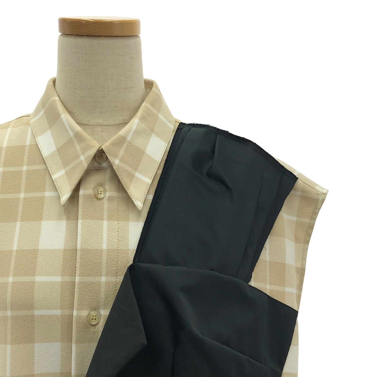 MM6 Maison Margiela / エムエムシックスメゾンマルジェラ | チェック 切替 シャツ ワンピース | 40 | ベージュ/ブラック | レディース