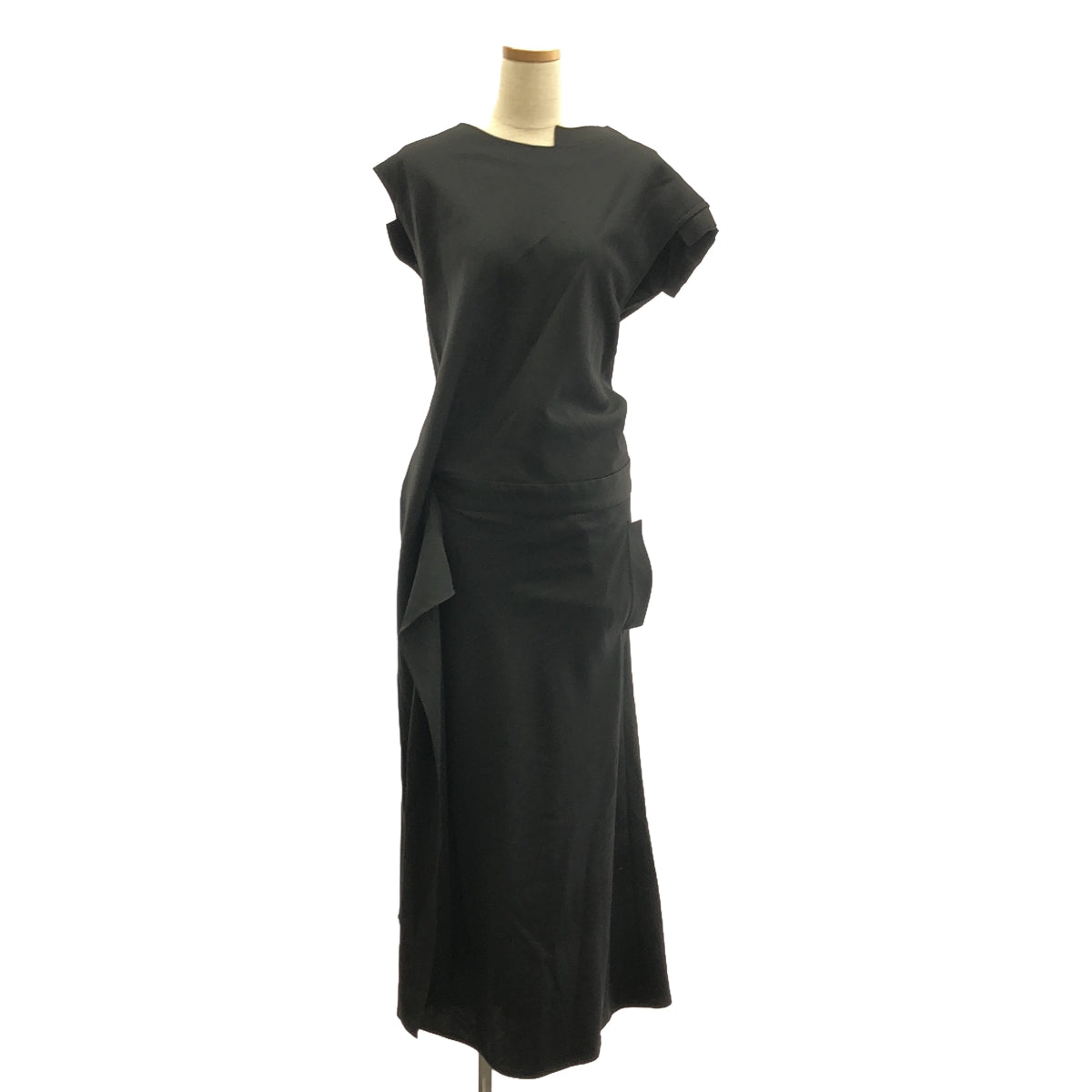 YOHJI YAMAMOTO +NOIR | Wool asymmetrical side slit modified sleeveless dress | 1 | Black | Women's