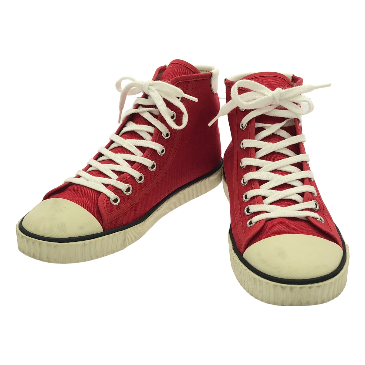 CELINE / セリーヌ | ブランク レースアップ キャンバス スニーカー | 37 | レッド/ホワイト | レディース