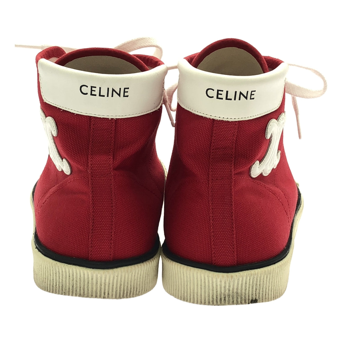 CELINE / セリーヌ | ブランク レースアップ キャンバス スニーカー | 37 | レッド/ホワイト | レディース