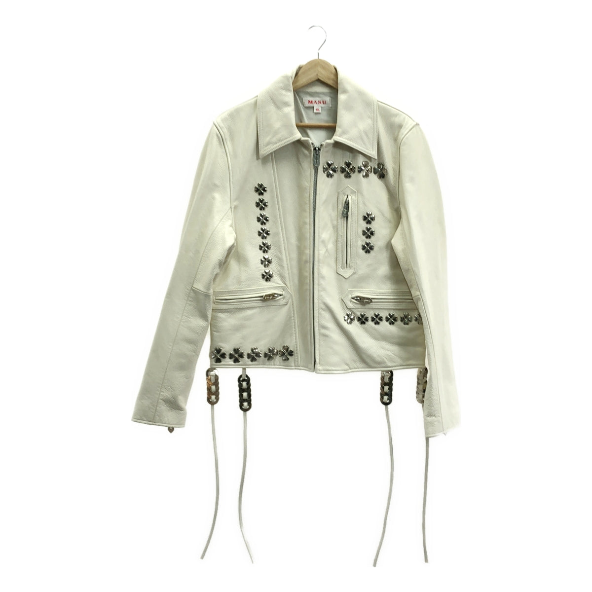 【美品】  MASU / エムエーエスユー | 2021AW | CLOVER STUDS RIDERS JACKET クローバーズスタッズ レザー ライダース ジャケット | 46 | ホワイト | メンズ
