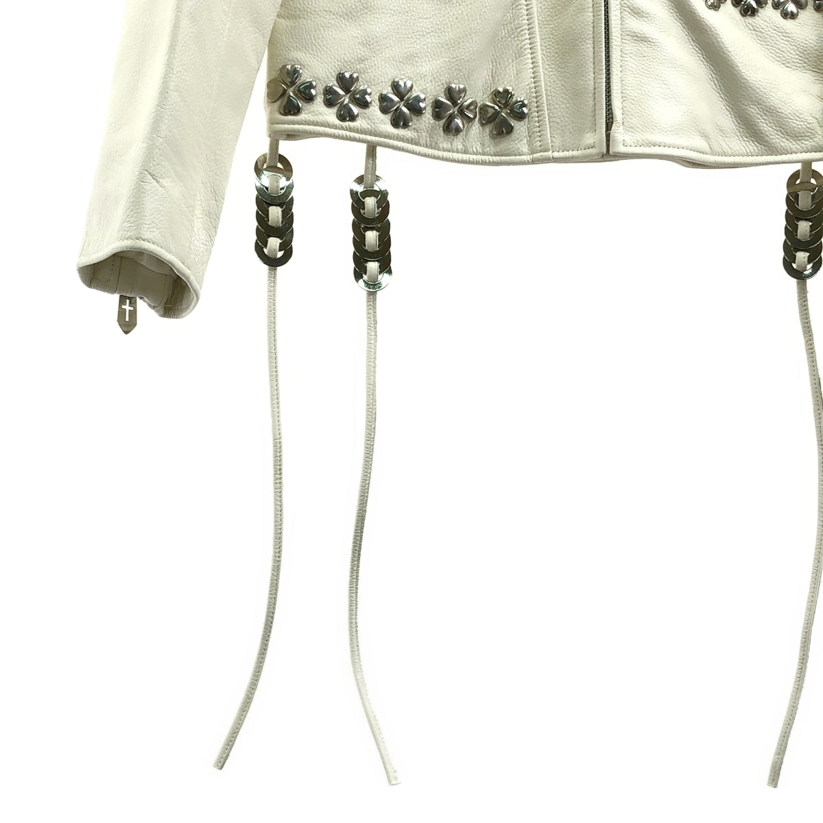 【美品】  MASU / エムエーエスユー | 2021AW | CLOVER STUDS RIDERS JACKET クローバーズスタッズ レザー ライダース ジャケット | 46 | ホワイト | メンズ