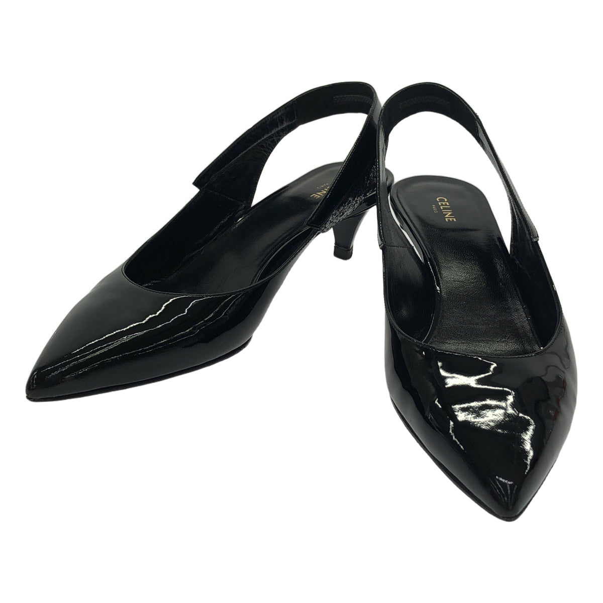 CELINE / セリーヌ | パテントレザー スリングバック パンプス | 37.5 | ブラック | レディース