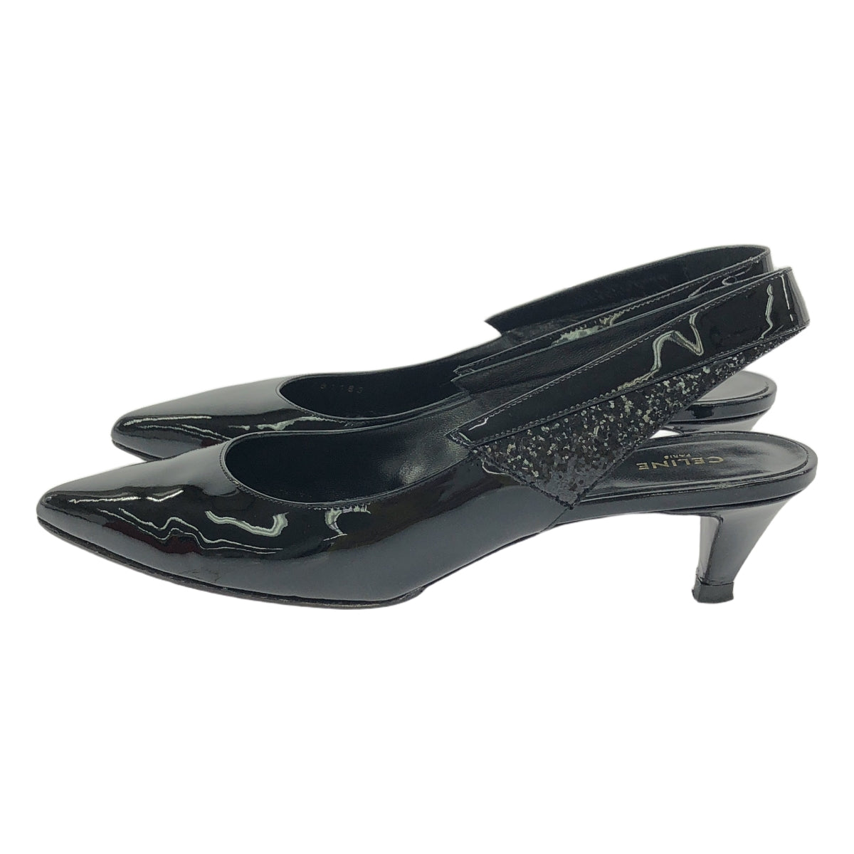 CELINE / セリーヌ | パテントレザー スリングバック パンプス | 37.5 | ブラック | レディース