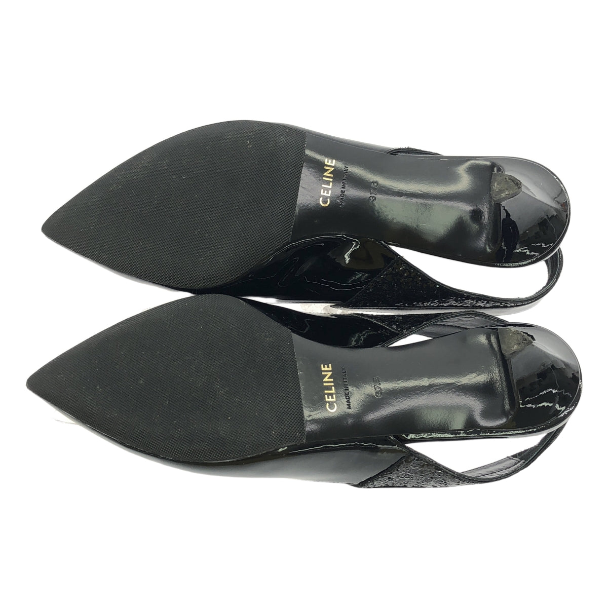 CELINE / セリーヌ | パテントレザー スリングバック パンプス | 37.5 | ブラック | レディース