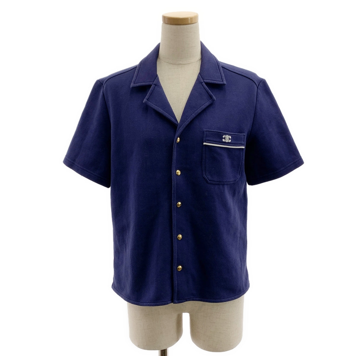 CELINE / セリーヌ | トリオンフ ロゴ スリット オープンカラー シャツ | M | レディース