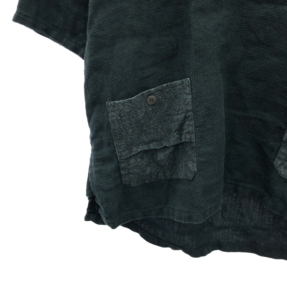 BIEK VERSTAPPEN / ビークファースタッぺン | LINEN FABRIC / V-NECK SHIRT / ダブルポケット オーバーカットソー Tシャツ | M | ブラック系 | メンズ