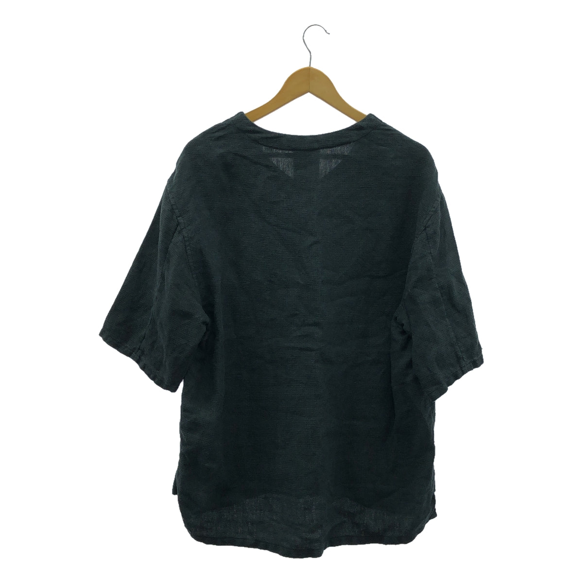BIEK VERSTAPPEN / ビークファースタッぺン | LINEN FABRIC / V-NECK SHIRT / ダブルポケット オーバーカットソー Tシャツ | M | ブラック系 | メンズ