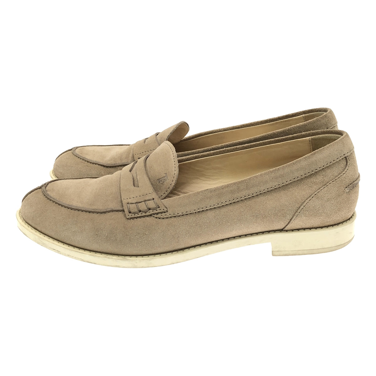 TOD'S / トッズ | スエードレザー Uチップ コインローファー | 38 | ベージュ | レディース