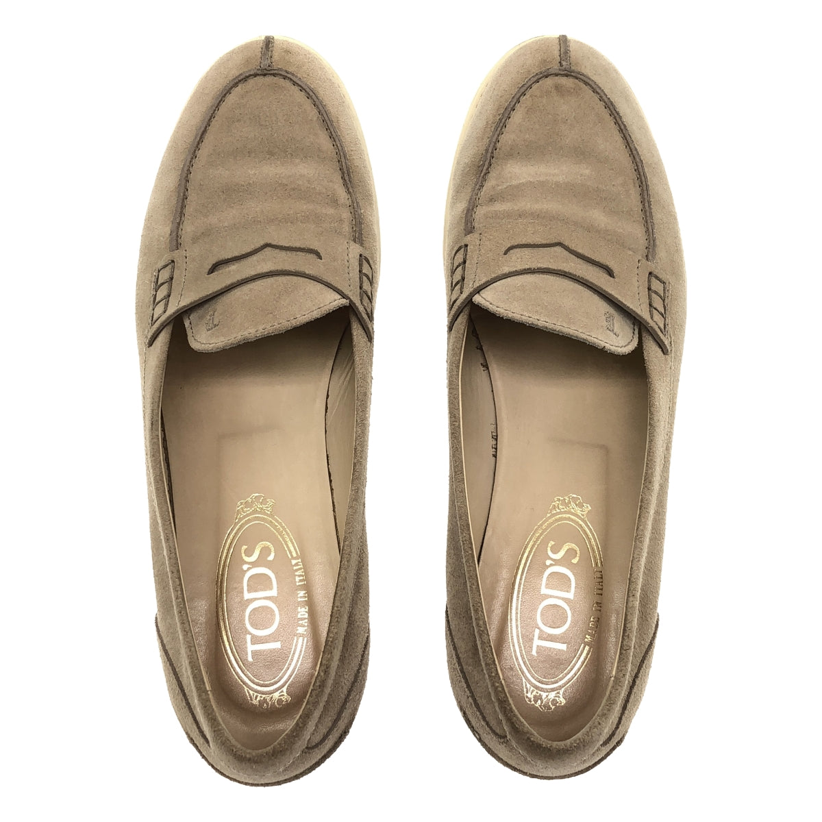 TOD'S / トッズ | スエードレザー Uチップ コインローファー | 38 | ベージュ | レディース