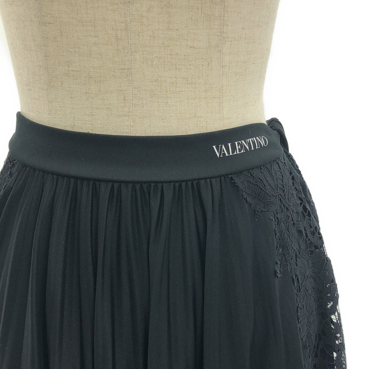 VALENTINO / ヴァレンティノ | Pleated Tech Jersey & Lace Skirt レース切替 ジャージー プリーツスカート | XS | レディース